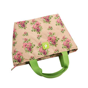 Vietnam custom Hot Sales women light <b>blue</b> light green flowers and leaves insulated Oxford <b>tote</b> lunch box <b>bag</b> - Product Image 2