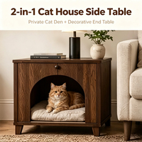 Table d'appoint pour chat, design grotte, finition bois foncé, maison pour chat d'intérieur, mobilier décoratif multi-scénarios pour salon