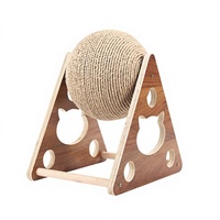 Arbre à chat moderne en bois avec griffoir en sisal, pliable, emballé en carton, tour à griffoir pour chat à 2 niveaux avec balle pour chats d'intérieur
