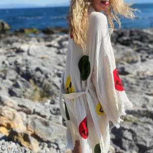 도매상 느슨한 코튼 린넨 기모노 사용자 정의 인쇄 가운 여성 가디건 비키니 썬 셔츠 비치 섹시 커버 업 - Product Image 2