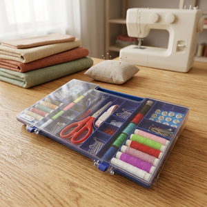 AA0278 <b>Sewing</b> Kit With <b>Scissors</b> Thread Needles Pins Buttons Portable Plastic Case For Machine <b>Sewing</b> Simple Style - Product Image 4