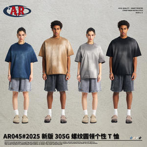 ARTIE 2025, marca de moda americana, camiseta de manga corta para hombre, acabado lavado Retro desgastado, teñido en aerosol, borde irregular destruido - Product Image 2