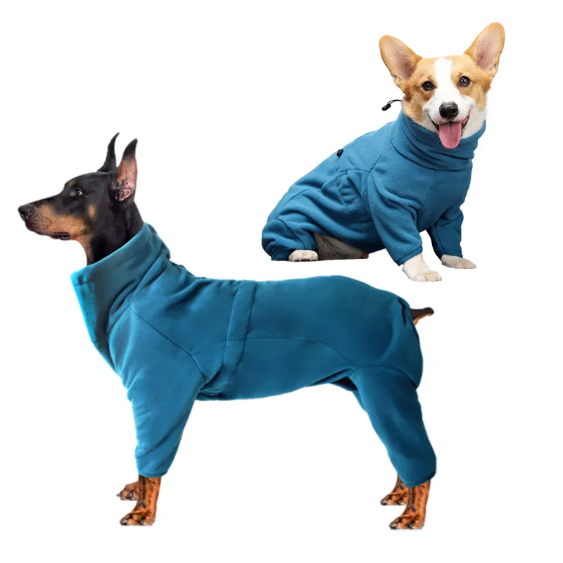 Customized large breed pet outwear dog drying trench coat elegant funny overalls for dogs fleece dog coat with legs