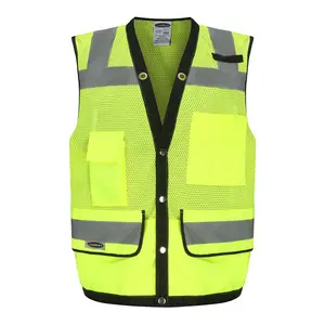 ANSI/ISEA Class 2 Construction Road Warning Workwear Uniform Reflective Hi Viz Zipper Multi-Pocket Chaleco Mesh Safety Vest