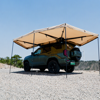 Auvent XL 270 degrés à double poteau avec bande LED, pieds réglables, imperméable, couverture complète pour camping-car et abri de camping