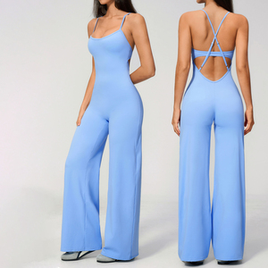 Combinaison de sport pour <span class=keywords><strong>femme</strong></span>, style yoga évasé, avec logo personnalisé, sexy, extensible, une pièce, pour la gym et l'entraînement - Product Image 1