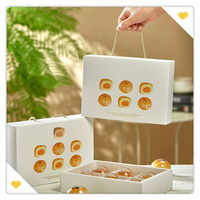 Boîte à emporter pour tarte aux œufs personnalisable avec poignée en ficelle, laminage brillant, gaufrage pour collation, emballage alimentaire, boîte d'emballage pour dessert
