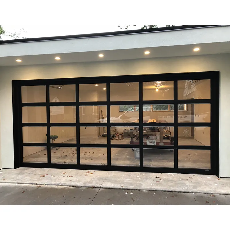 Hihaus new black farmhouse aluminum electric insulated 16x7 glass garage door