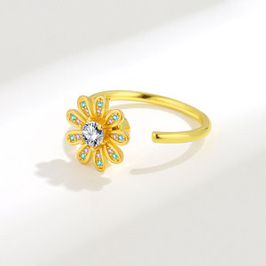 <b>Ring</b> with <b>Spinner</b> Flower Micro Insert Cubic Zirconia Copper Gold Plated Open Adjustable Fashion Jewelry For Women - Product Image 3