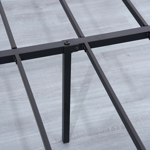 Cadre de lit plateforme en acier pleine taille, moderne et minimaliste, avec plaquettes en caoutchouc noir mat et lattes métalliques renforcées sur la barre centrale - Product Image 6