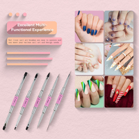 Ensemble de 5 pinceaux professionnels à double embout pour nail art, manche en aluminium rose, avec 10 embouts pour gel UV, acrylique, peinture DIY, salon.