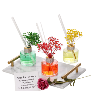 Diffuseur de roseaux de luxe en strass, huile parfumée colorée, aromathérapie, fleurs séchées véritables, gypsophile, ensemble de parfums d'intérieur - Product Image 6