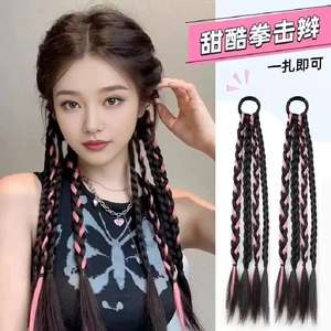 วิกผมสังเคราะห์ทรงหางม้าถักเปียยาวแบบหวานเท่ พร้อมไฮไลท์  ทรงผมเกลียวคู่แบบด้าน สไตล์สาวฮอต - Product Image 2