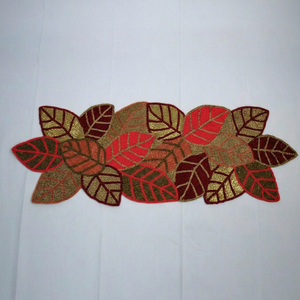 Embroidered Leaf <b>Table</b> Runner Rustic Style <b>Plant</b> Pattern Home Decor - Product Image 1