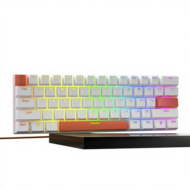 60 Percent Mechanical Gaming Keyboard Ergonomic Durable Detachable Type-C Cable Mini White Gaming Keyboard with Red Switches