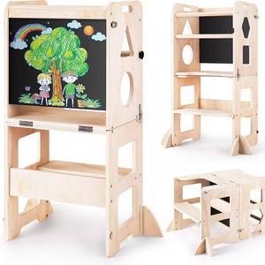 Torre de aprendizaje de madera para niños con pizarra y taburete escalonado para niños pequeños, estructura de juego para interiores - Product Image 1