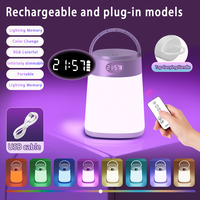 Lampe de camping et veilleuse de chevet à commande tactile USB, rechargeable, blanc chaud, alimentation 2400 mAh, avec affichage de l'heure