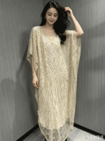 Robe de soirée élégante en polyester pour femme, longueur cheville, avec cape, perles, diamants et broderies florales – Vente en gros usine Automne Hiver