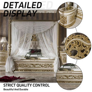 European Hand Carving Painting Wooden Canopy <strong>Bed</strong> With <strong>Valance</strong> Romantic Wedding Bedroom Furniture Canopy <strong>Bed</strong> - Product Image 2