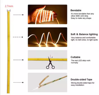 Uniforme d'éclairage ultra étroit 5v 12v 24v Cri 90 400 Diode électroluminescente/mètre sans soudure Flexible Dimmable Cob Tube Strip Lights