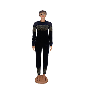 Set da Jogger in velluto con strass di moda di lusso da donna Set di pantaloni a due pezzi <span class=keywords><strong>Sexy</strong></span> autunno Set <span class=keywords><strong>abbigliamento</strong></span> <span class=keywords><strong>Casual</strong></span> da donna - Product Image 5