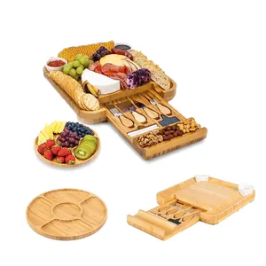Hidden Drawers Charcuterie Board Bamboo Cheese Board With Knife Set