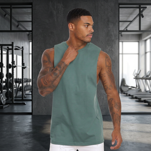Débardeur de sport décontracté pour homme 100 % coton respirant à capuche pour activités de plein air - Sérigraphie personnalisée en gros - Product Image 2