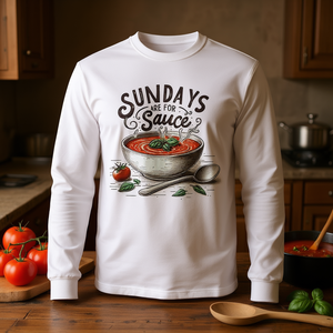 <b>Sundays</b> Are For Sauce Italian Food Long Sleeve T-Shirt Unisex Crew Neck Adult Promotional - Product Image 3
