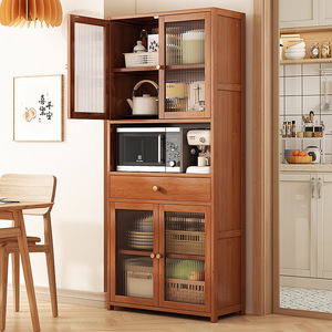 Mobiletto da <span class=keywords><strong>Cucina</strong></span> in Legno con Ante in Vetro, Scaffale Espositivo a Più Livelli per Sala da Pranzo, Soggiorno, Arredamento e Organizzazione Domestica - Product Image 2