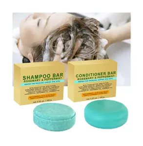 Juego de barra de champú y acondicionador sólido de menta de Romero Crecimiento del cabello Jabones hechos a mano naturales Anti pérdida de cabello Jabón sólido para el cabello - Product Image 1