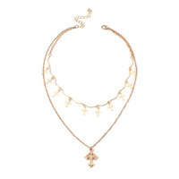 Collier ras du cou rétro multicouche avec pendentif croix, style influenceur, vente en gros