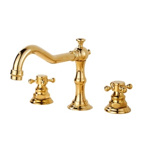Mélangeurs de robinets de salle de bains, mitigeurs de luxe en laiton à 3 trous, bassin en or à double poignée robinet d'eau froide et chaude GF957 - Product Image 5