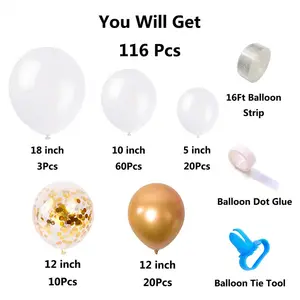 116 Stuks Wit En Goud Latex Ballonnen Bruiloft Verjaardag Engagements Anniversary Party Achtergrond Diy Decoraties Ballon Boog Guirlande