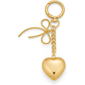 Llavero <span class=keywords><strong>de</strong></span> Diseño Sencillo con Forma <span class=keywords><strong>de</strong></span> Corazón y Cuentas, Cadena Metálica, Accesorios Colgantes, Dorado y Plateado - Product Image 2