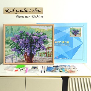 Kit de peinture diamant Bouquet de fleurs violettes, avec diamants ronds, cadre imprimé, style classique rectangulaire, pour artisanat DIY et décoration artistique - Product Image 2
