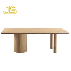 Jinsong Modern European Style Large Oak Red Wood Veneer MDF Restaurants Wooden Long Rustic Dining Table and Chairs