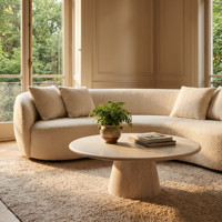 Table basse de luxe en travertin naturel écologique avec base conique coupée, idéale pour villa, hôtel, salle à manger, salon – Taille personnalisable