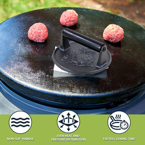 Prensa de hamburguesas aplastadas de 6 pulgadas de servicio pesado Prensa de hierro fundido Prensa de tocino aplastada Prensa de bistec de carne con mango de madera para parrilla BBQs - Product Image 4