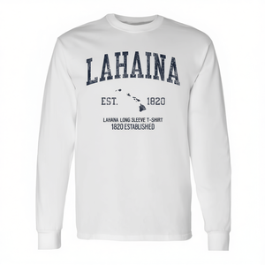 Camiseta de Manga Larga Lahaina Hawaii, Azul Atlético Vintage, Fundada en 1820 - Product Image 2