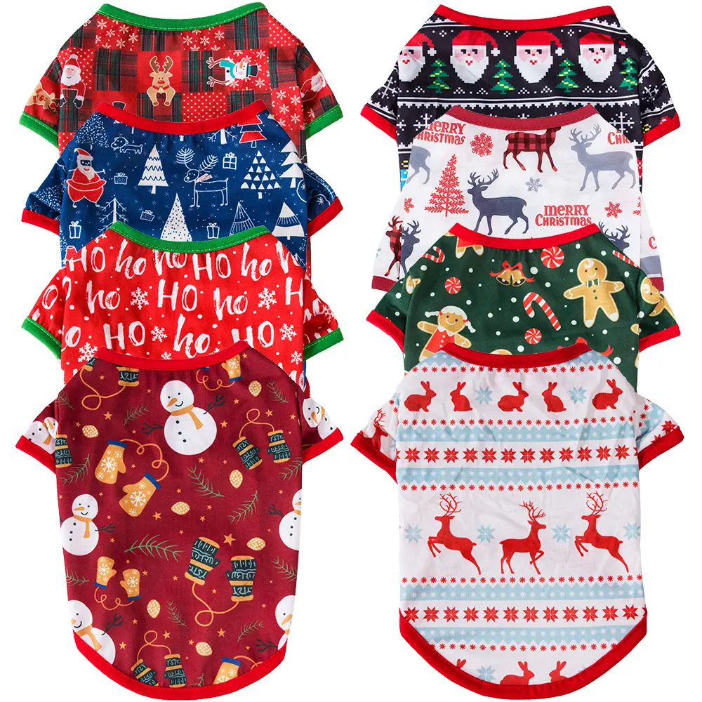 Adornos navideños Para gatos y mascotas, camiseta con diseño de Papá Noel, disfraces de animales, alce, muñeco de nieve, árbol de copos de nieve, ropa Para perro de Navidad, 2021