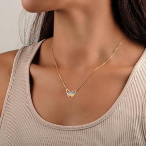 Collana con Ciondolo a Farfalla in Argento Sterling 925 Placcato Oro 18K con Gemme Multicolore per Donne Gioielli da Festa di Fidanzamento Regalo - Product Image 5