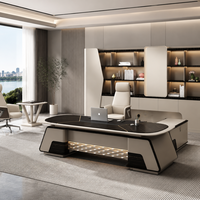Ensemble de bureau de direction en forme de L, table artistique moderne avec armoire latérale, éclairage LED pour projet de bureau
