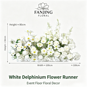 Composition florale de sol de mariage en soie blanche réaliste, faite à la main, pour allée de cérémonie, décoration de luxe - Product Image 3