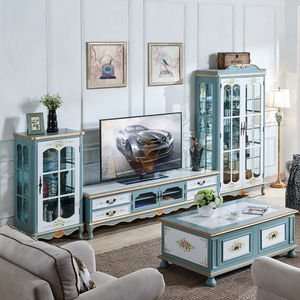 Meuble <span class=keywords><strong>TV</strong></span> <span class=keywords><strong>laqué</strong></span> style campagnard américain Shinestone, commode à tiroirs peinte à la main avec motifs floraux pour salon - Product Image 2