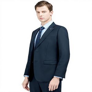 Trajes de Negocios de Lana Peinada Azul Marino para Hombre, Antiencogimiento, Cierre de Botón Sencillo, Lavables a Máquina, para Padrinos de Boda - Product Image 2
