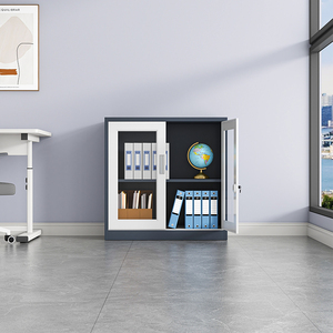 Oficina Hogar Escuela dormitorio almacén bloqueo gris A4 acero almacenamiento Metal bajo pequeño columpio vidrio 2 puertas archivador corto - Product Image 2