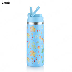 Petite bouteille d'eau portable brevetée Emode pour enfants avec couvercle sans BPA et double paroi en acier inoxydable avec paille - Product Image 5