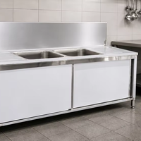 Meubles de cuisine de restaurant modernes, table de travail préfabriquée en acier inoxydable avec accessoires de rangement