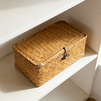 Paniers de rangement en rotin tressé grande taille, très demandés, paniers de rangement en jonc de mer naturel de haute qualité avec couvercle, vente en gros, paniers de rangement en osier à prix abordable