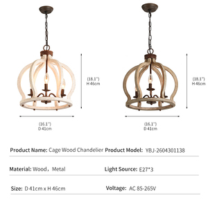 <span class=keywords><strong>Lustre</strong></span> Rétro en Bois et Métal Style Campagne Française, Lampe Suspendue Couronne pour Îlot de Cuisine, Design Personnalisé pour Projets de Gros - Product Image 3